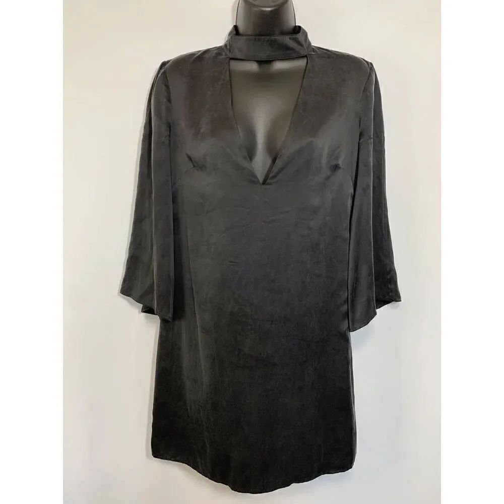Bebe x Naven Womens Mini Dress Choker Neckline Bell Sleeve Black Size 6